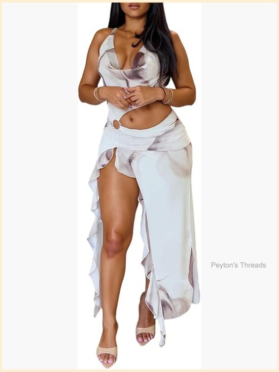 Dresses & Skirts - Sexy Bodycon Halter Dress Ruffle Cut Out Maxi